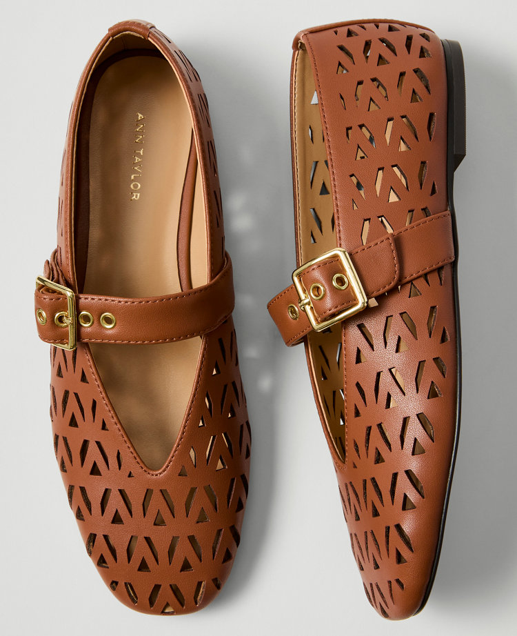 Ann Taylor Weekend Collection Leather Mary Jane Ballet Flat Smoked Paprika Women's