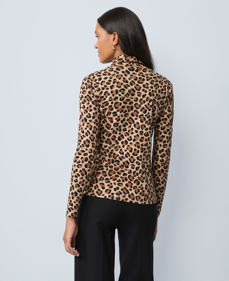 Ann Taylor Weekend Collection Animal Print Turtleneck Top In Brown