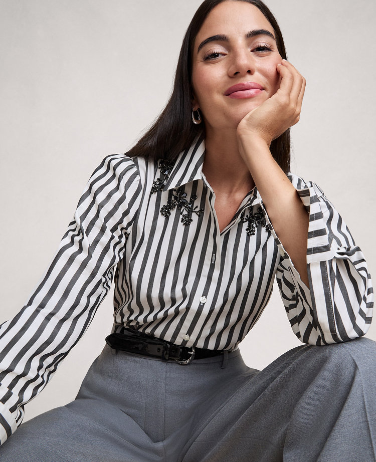 Petite Striped Embellished Shirt
