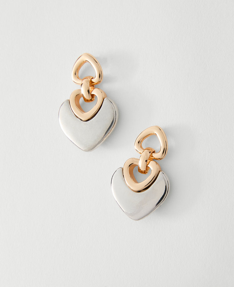 Mixed Metal Heart Drop Earrings
