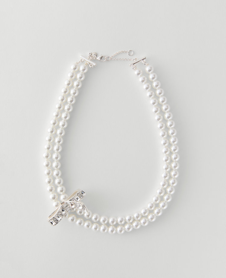 Double Wrap Pearl Bow Necklace