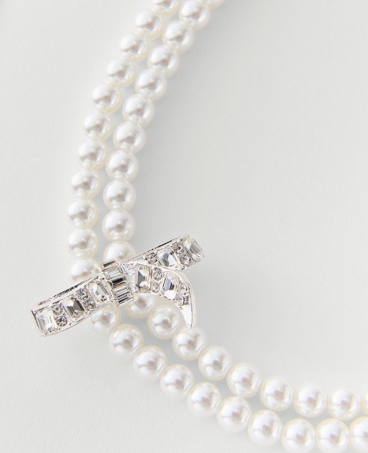 Double Wrap Pearl Bow Necklace
