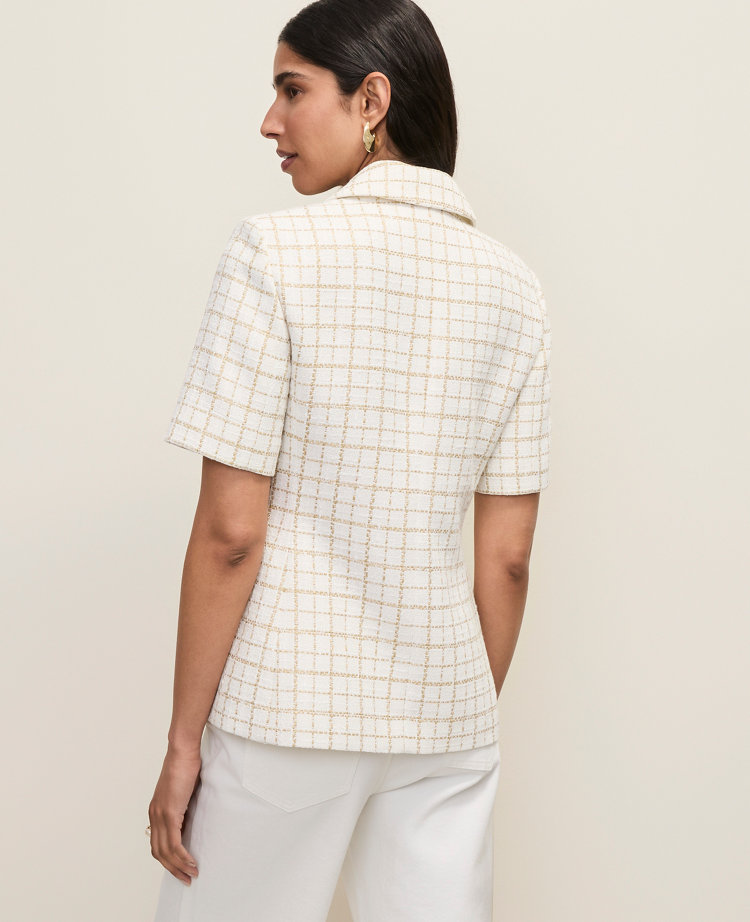 The Short Sleeve Cutaway Jacket in Metallic Tweed