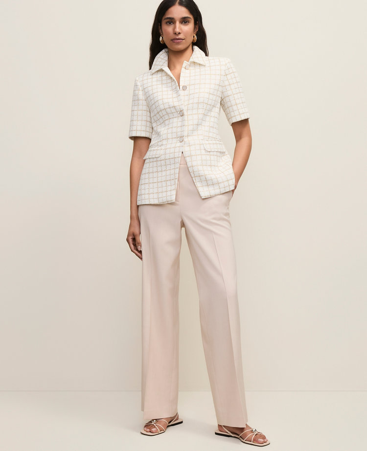 The Short Sleeve Cutaway Jacket in Metallic Tweed