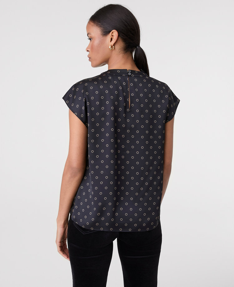 Geo Satin Cowl Neck Blouse