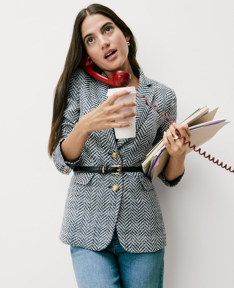 The Petite Greenwich Blazer in Herringbone Tweed