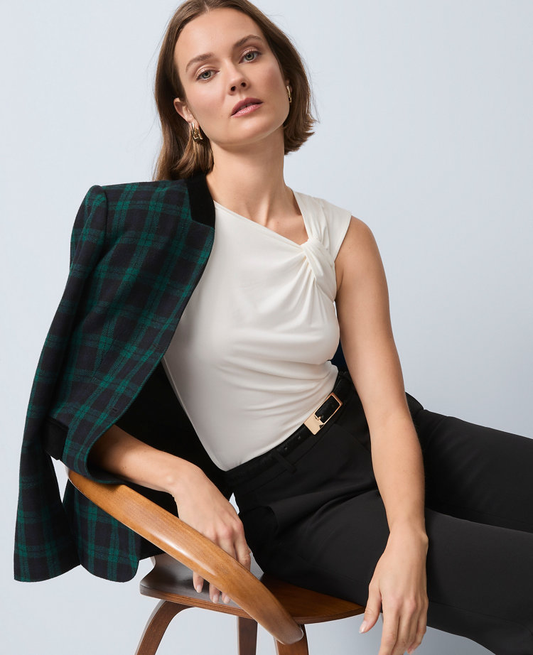 Petite Asymmetric Twist Shoulder Top