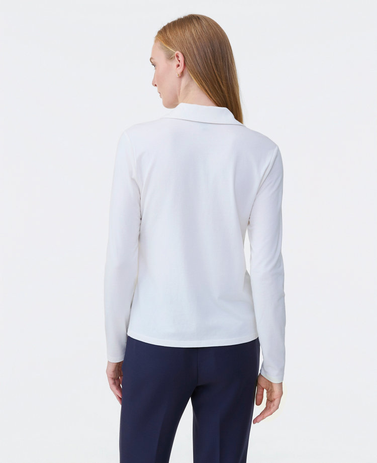 Petite Split Neck Button Down Shirt