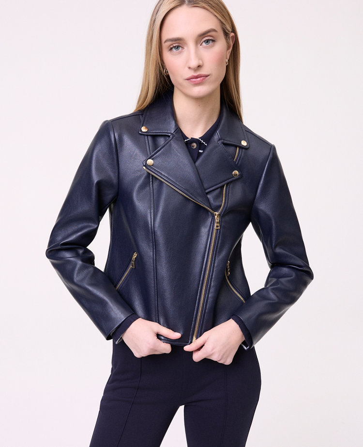 Petite Weekend Collection Fitted Moto Jacket in Faux Leather