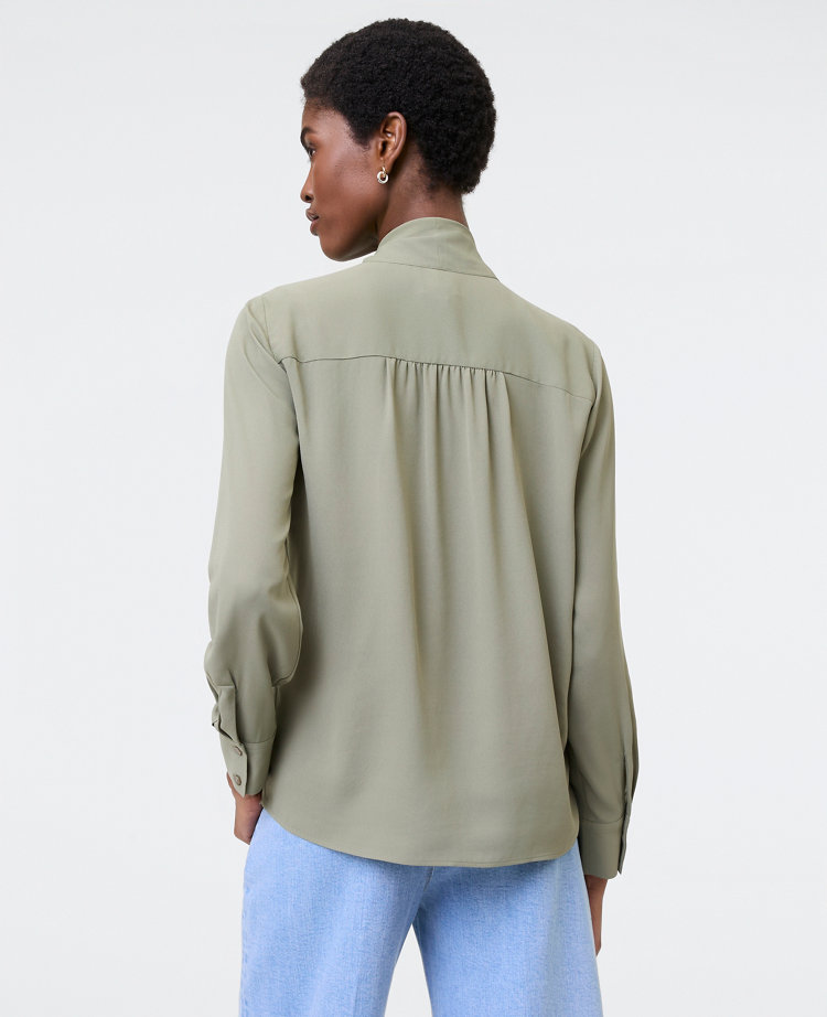 Ann Taylor Bow Blouse Dried Moss Women's