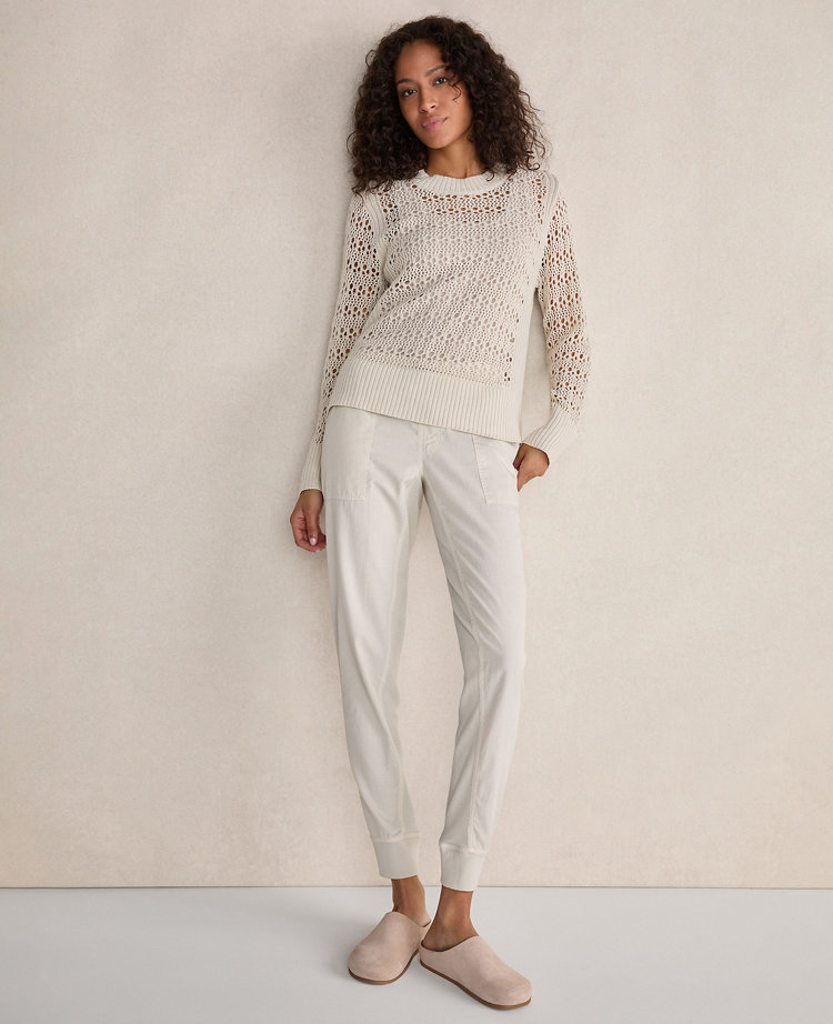 Ann Taylor Haven Well Within Organic Cotton Linen Open Stitch Crewneck Sweater