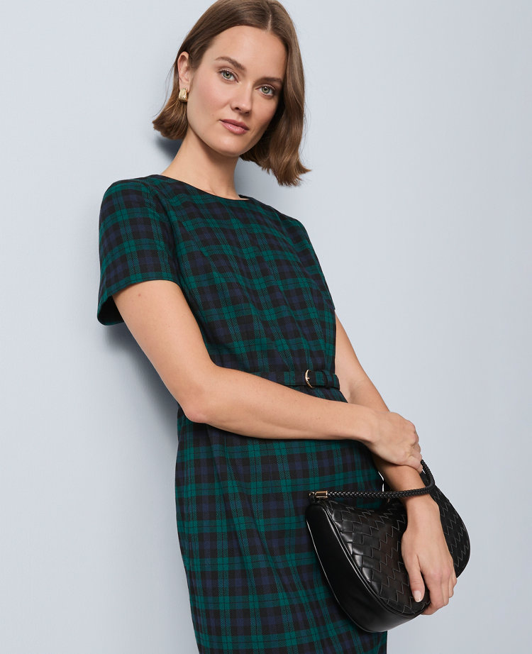 Petite Plaid Belted Sheath Dress