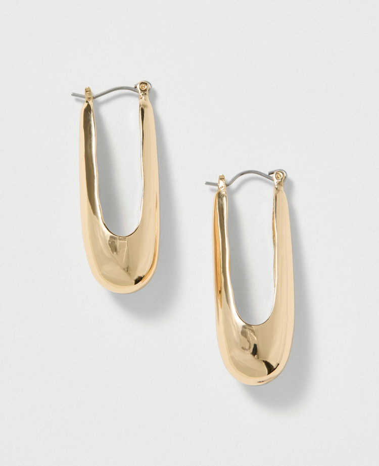 Ann Taylor Elongated Metal Hoop Earrings In Gold