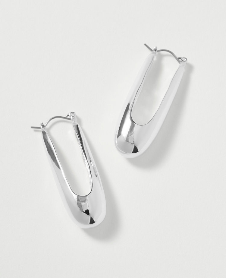 Ann Taylor Elongated Metal Hoop Earrings In Silver