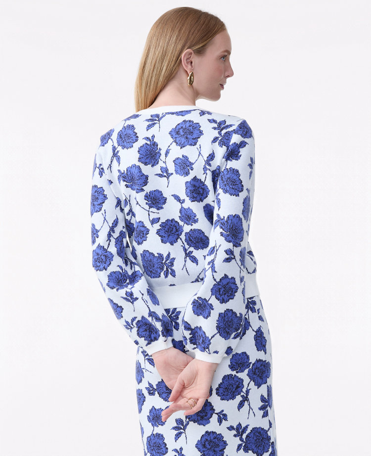 Ann Taylor Petite Floral Raglan Sweater Electric Periwinkle Women's