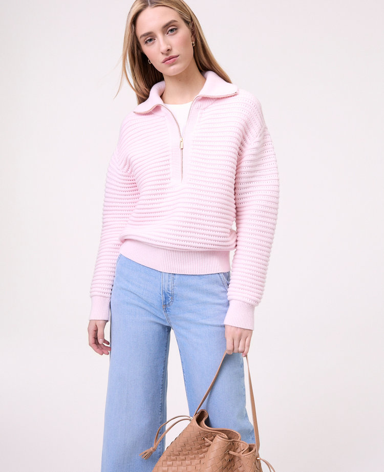 Petite Weekend Collection Textured Stitch Half-Zip Sweater