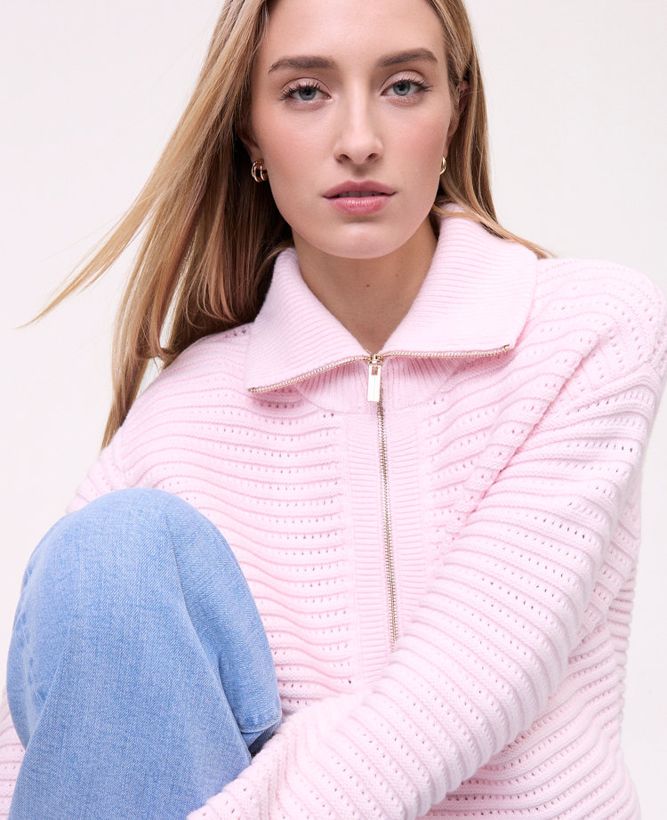 Petite Weekend Textured Stitch Half-Zip Sweater