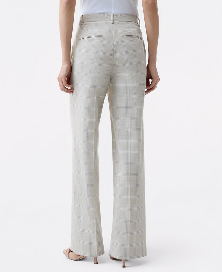 Ann Taylor The Straight Trouser Plaid Tan/Blue Combo Women's