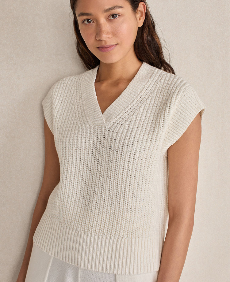 Haven Well Within Organic Cotton Linen Shaker Stitch V-Neck Sweater