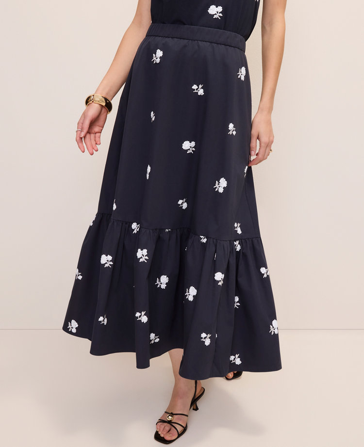 Sequin Embellished Tiered Maxi Skirt