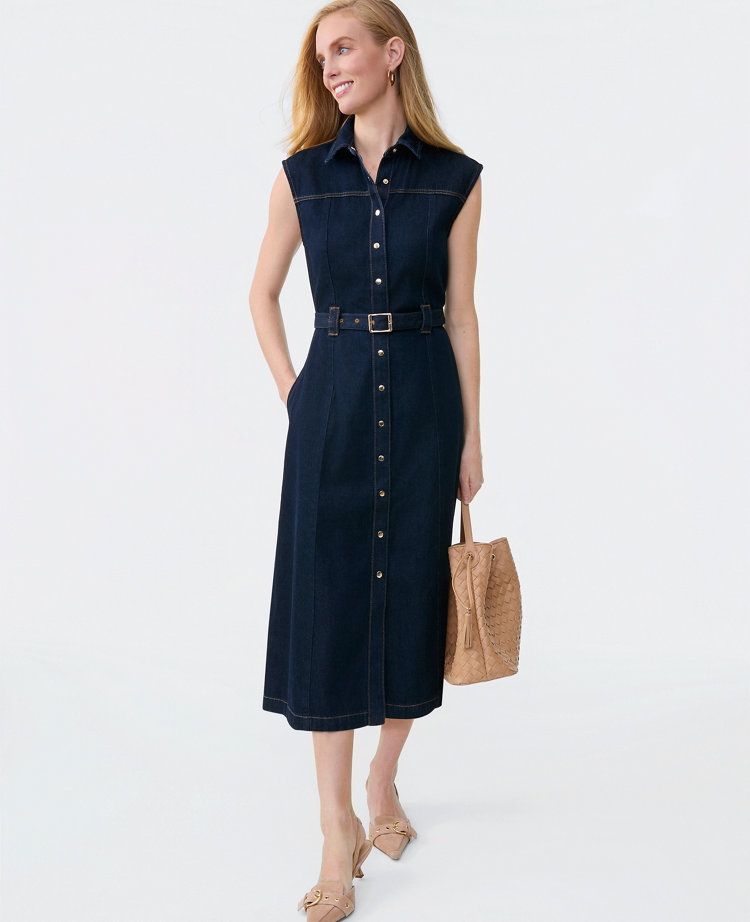 Petite Belted Denim Midi Shirtdress