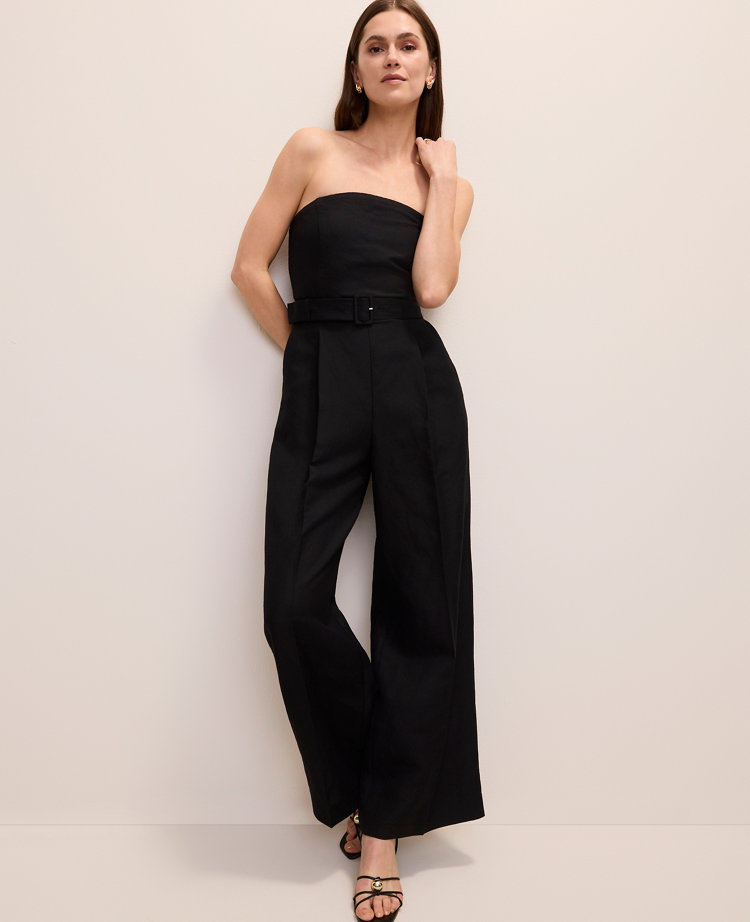 Belted Strapless Jumpsuit in Linen Blend carousel Product Image 1
