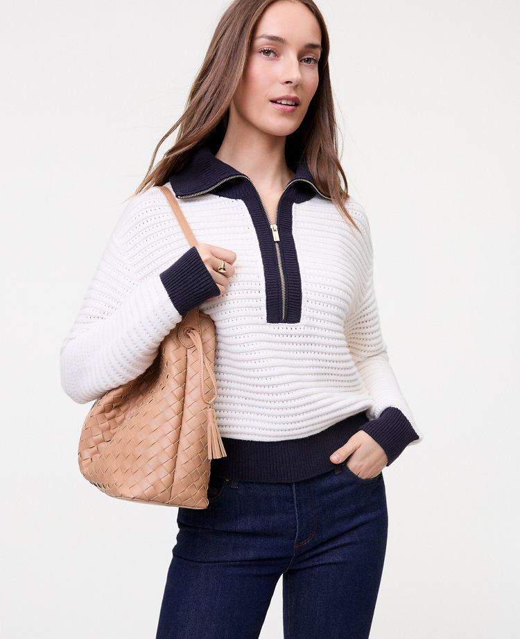 Petite Weekend Collection Striped Half-Zip Sweater