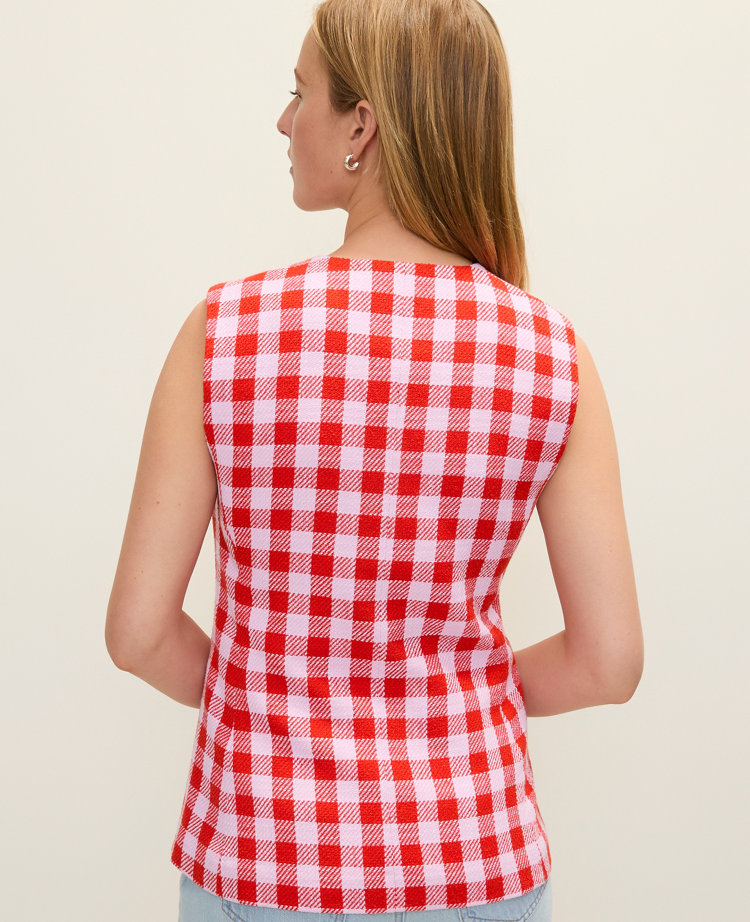 The Long Crew Neck Vest in Gingham