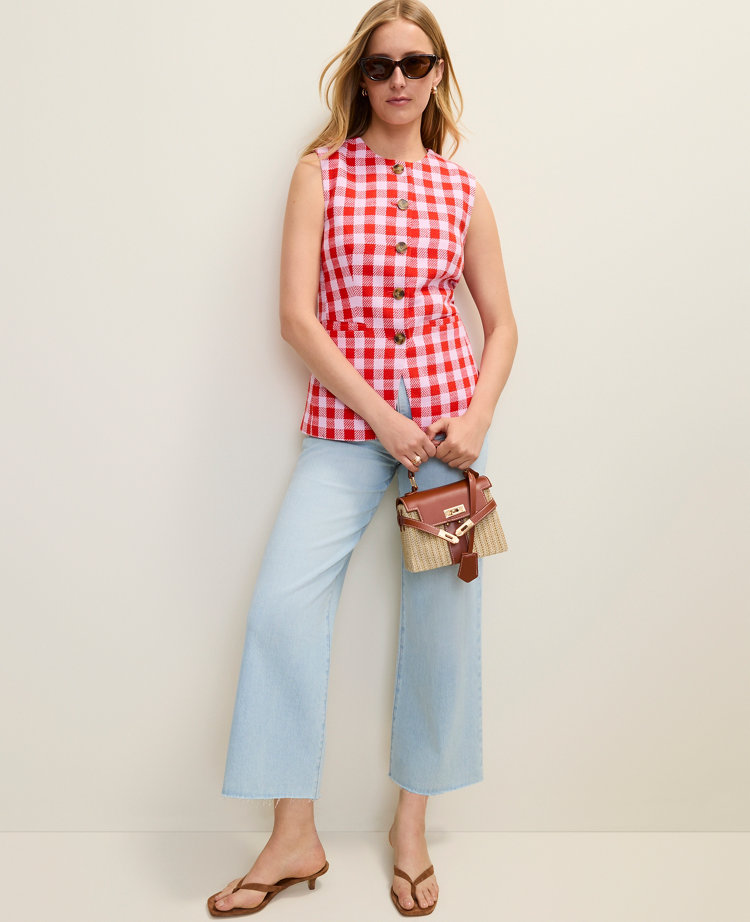 The Long Crew Neck Vest in Gingham