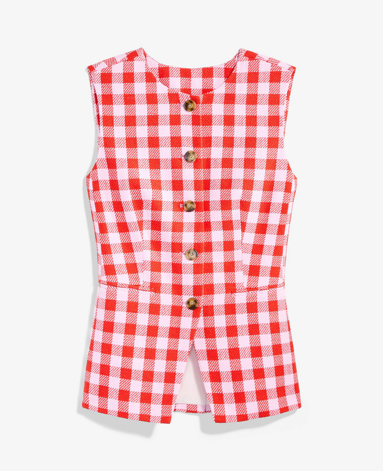 The Long Crew Neck Vest in Gingham