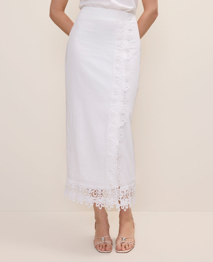 Wrap Midi Skirt in Linen Blend