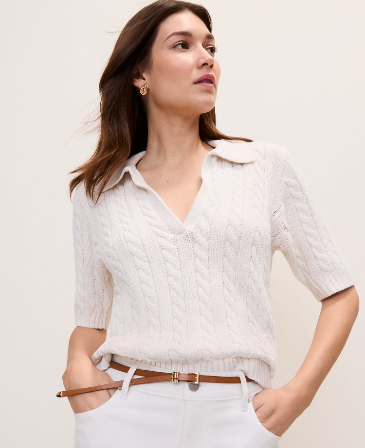 Weekend Cable Polo Sweater