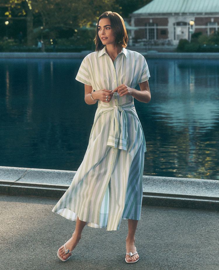 Petite Weekend Collection Striped Maxi Shirtdress