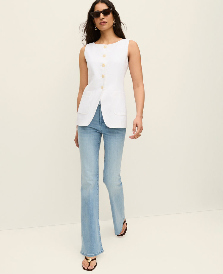 The Long Crew Neck Vest in Linen Blend