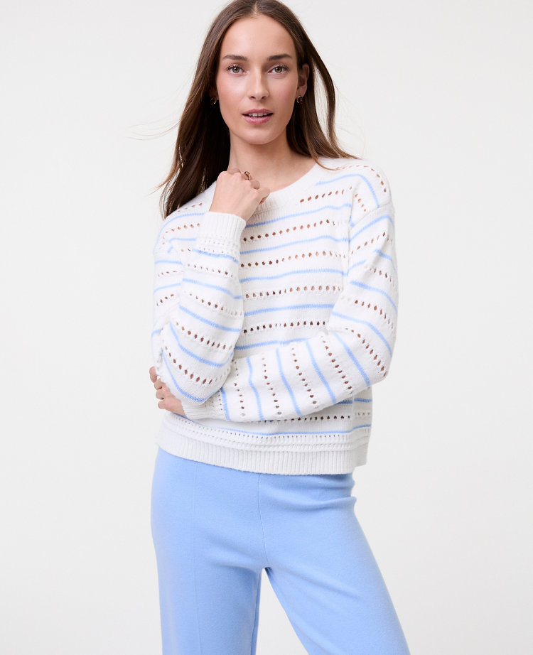 Petite Weekend Collection Pointelle Striped Sweater