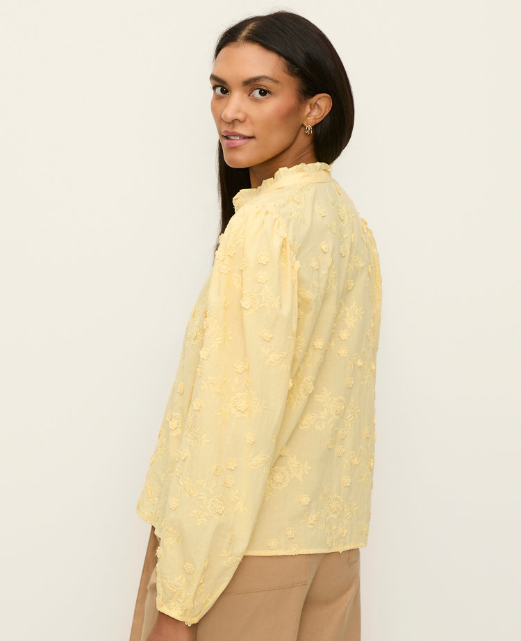 Petite Embroidered Ruffle Collar Shirt