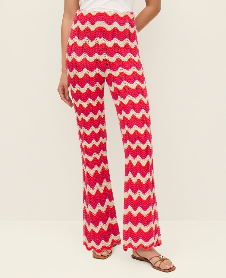 Ann Taylor Petite Chevron Crochet Sweater Pant Smoldering Red Women's