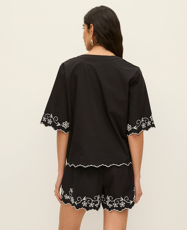 Embroidered V-Neck Blouse