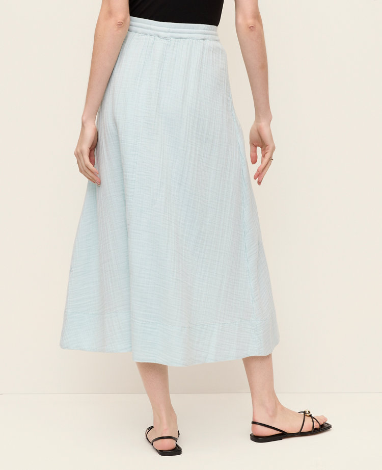 Cotton Gauze Drawstring Midi Skirt