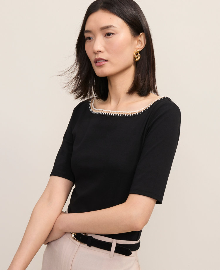 Ann Taylor Crochet Trim T-Shirt Women's