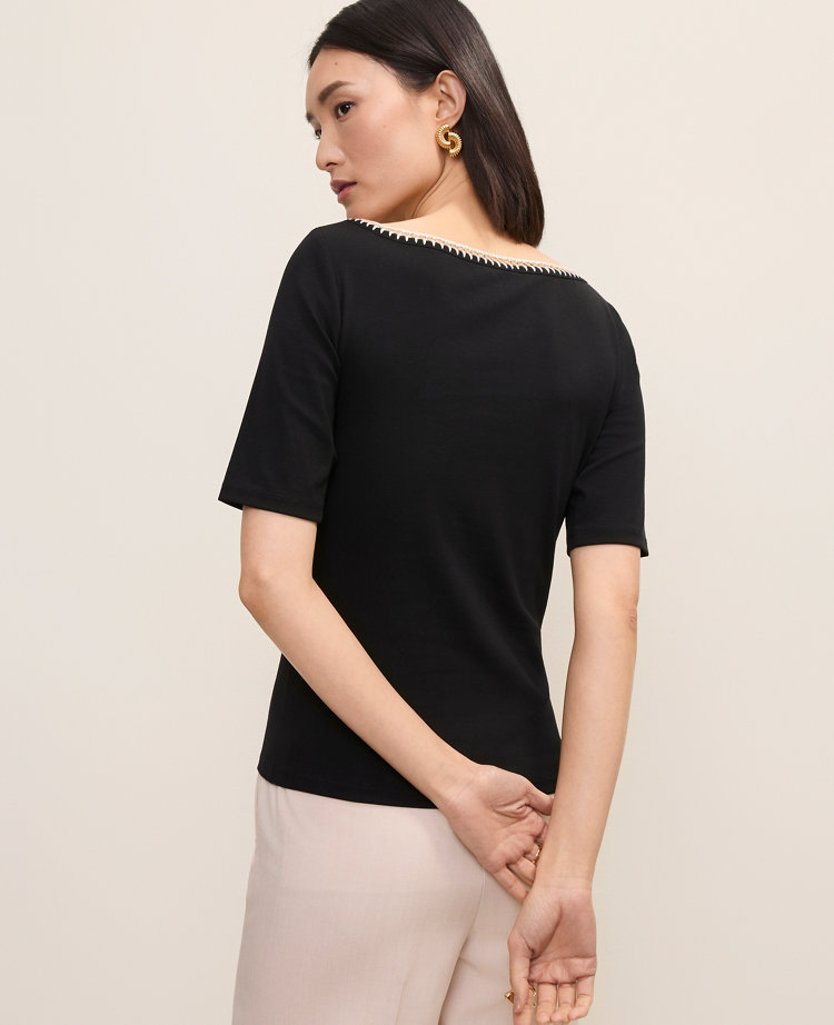 Ann Taylor Crochet Trim T-Shirt Women's