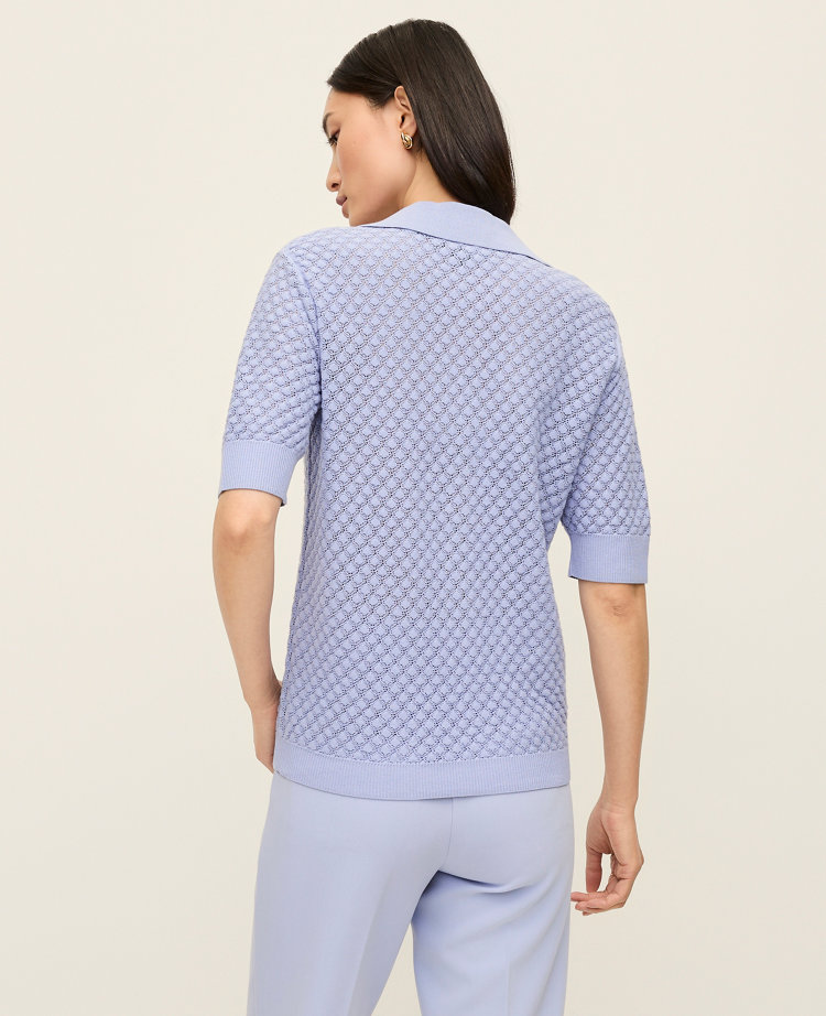 Pointelle Polo Sweater