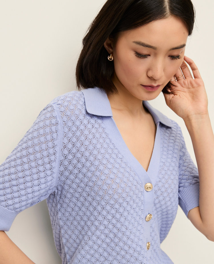 Pointelle Polo Sweater