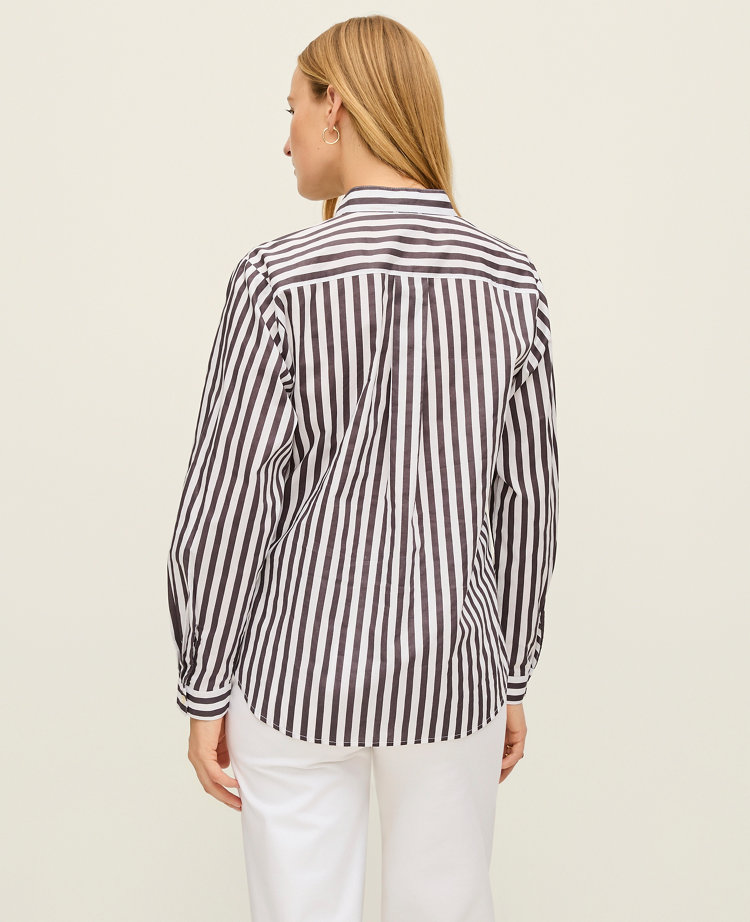 Ann Taylor Striped Oversized Pocket Shirt Charcoal/White Women's