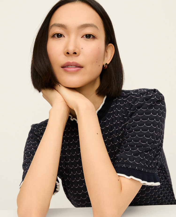 Petite Scalloped Ruffle Trim Top