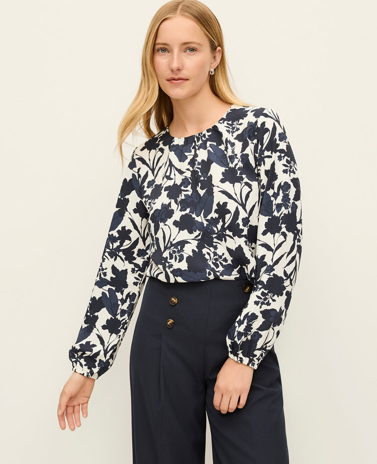 Floral Pleated Front Mixed Media Blouse