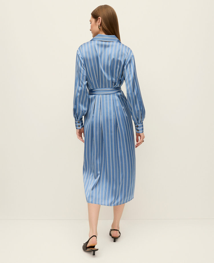 Striped Satin Midi Shirtdress