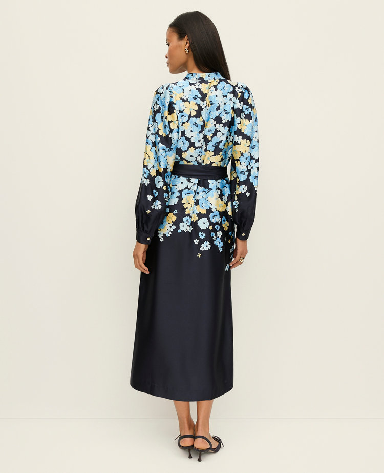 Floral Satin Midi Shirtdress