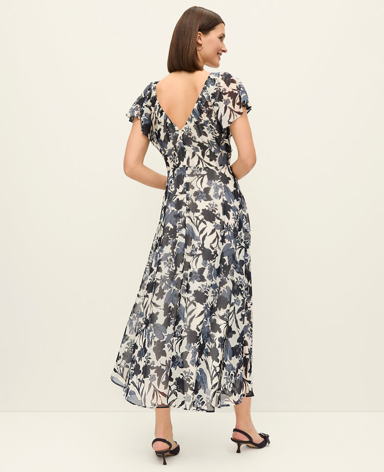 Petite Floral Flutter Sleeve Midi Dress