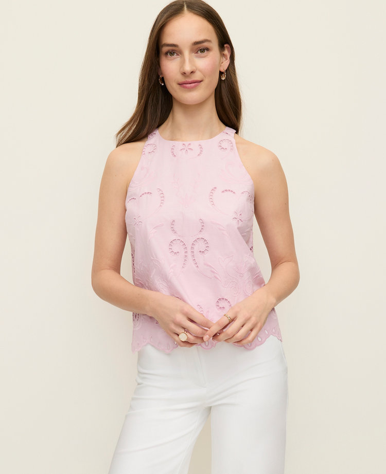 Petite Eyelet Halter Tank Top